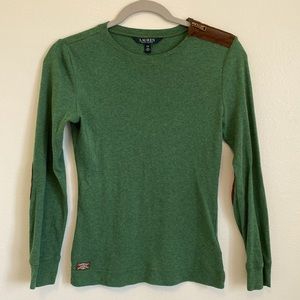 LAUREN By Ralph Lauren long sleeved shirt szS color green with faux leather trim